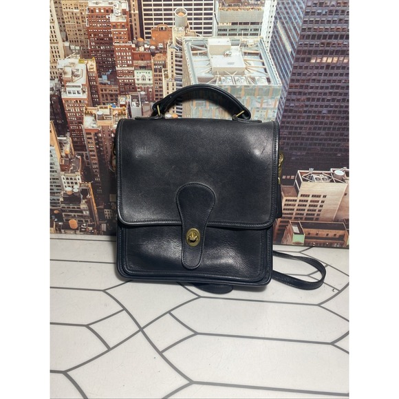 Vintage Coach 5130 Black Leather Station Satchel Crossbody Bag Brass Hardware